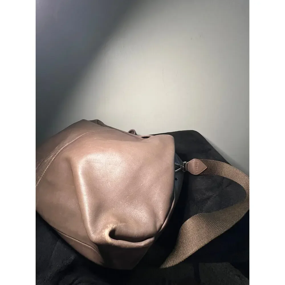 Furla Italian Leather Slouch Hobo Shoulder Crossbody Bag Taupe Large